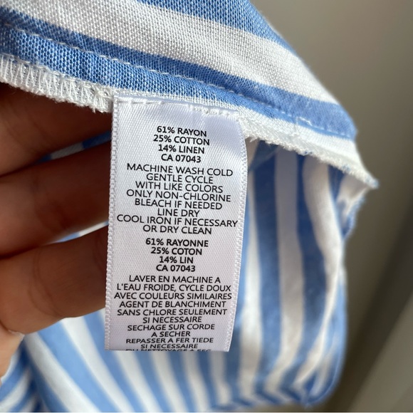 Flint & Moss M Striped Linen Blend Long Button Down Shirt Tunic Coastal Grandma - Picture 12 of 12